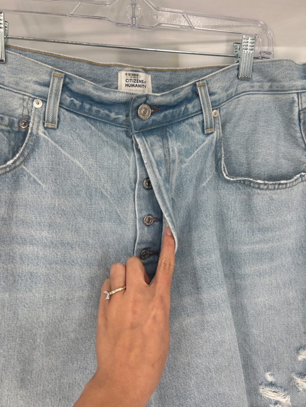 Citizens Of Humanity Ayla Long Inseam Light Blue Distressed Denim Shorts 34 - Picture 4 of 11